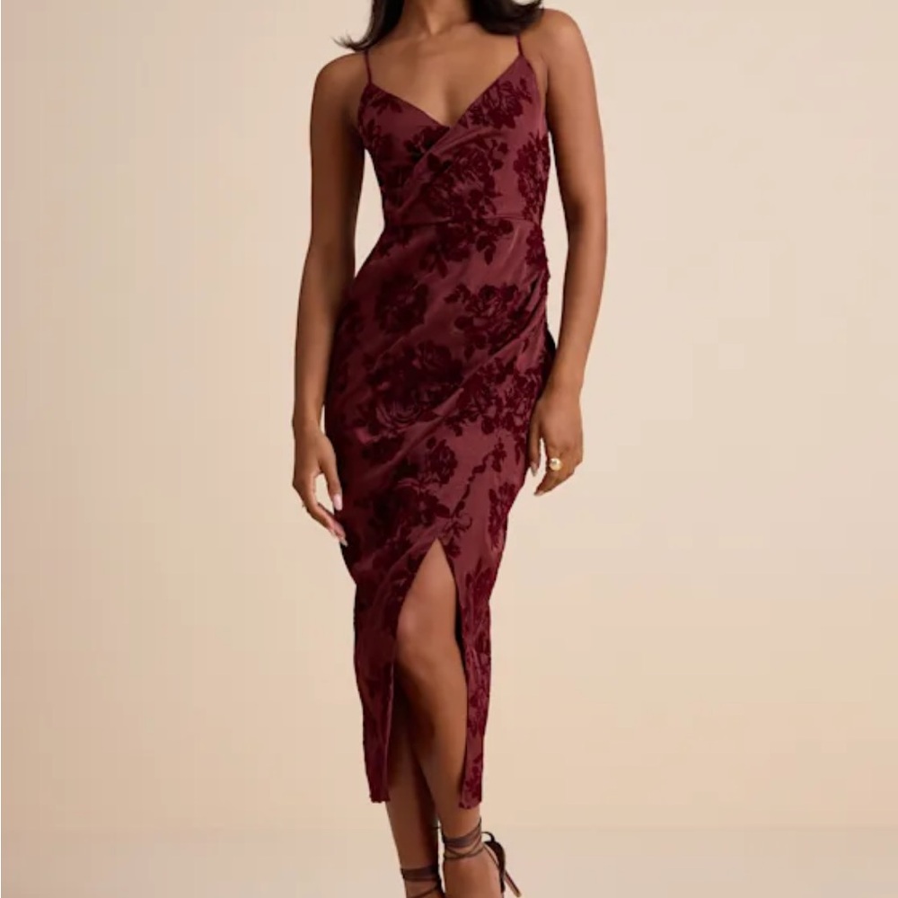 Lulu's Burgundy Floral Midi Dress
